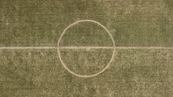 Drone Vista Campo Calcio Nel Cerchio Centrale Con Linee Storte — Foto Stock