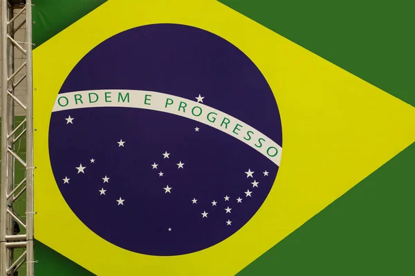 Photo Banner Piece Brazilian Flag Which Composed Green Base Form — Fotografia de Stock