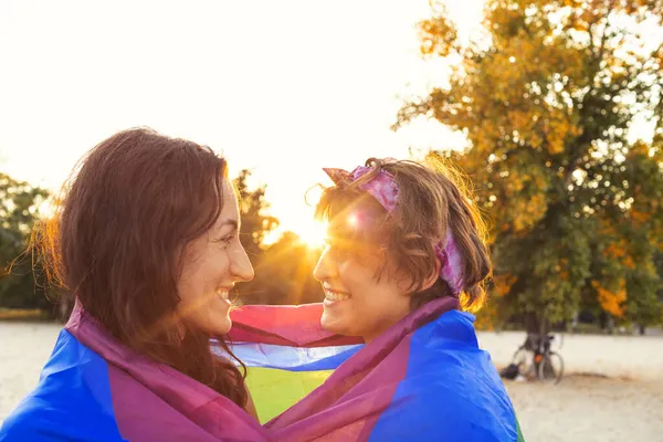 Couple Lesbiennes Sur Plage Portrait Deux Filles Communauté Lgbt Relation — Photo