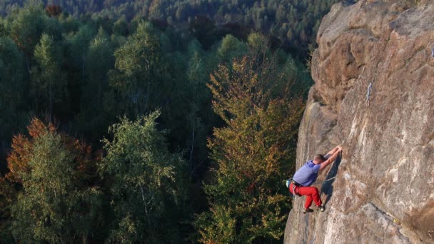 アスレチックマンが岩に登る — ストック動画