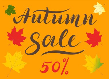 Sonbahar indirimi afişi sonbahar yapraklarıyla hazırlandı. Terfi posteri, sosyal medya paylaşımı, indirim kartı veya broşür tasarımı şablonu