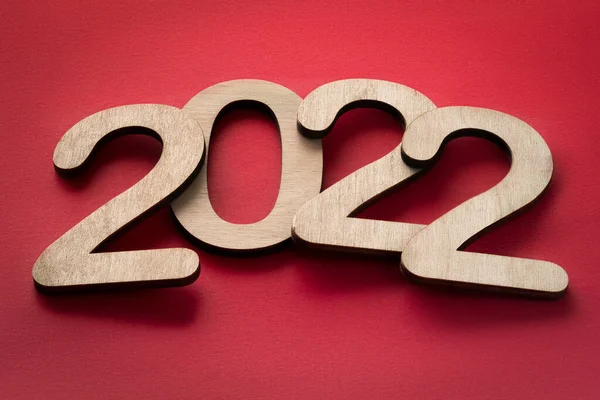 2022 Numara Gölgeli Kırmızı Kağıtta Yatıyor Mutlu Yıllar 2022 Daha — Stok fotoğraf