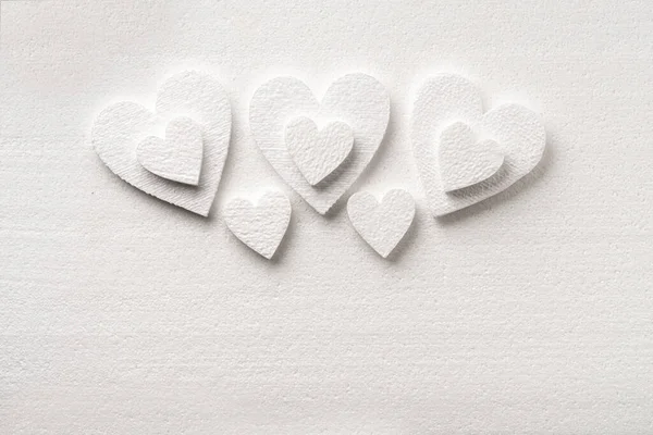 Pattern White Styrfoam Hearts Sheet White Styrofoam Copy Space Valentine — Stock Photo, Image