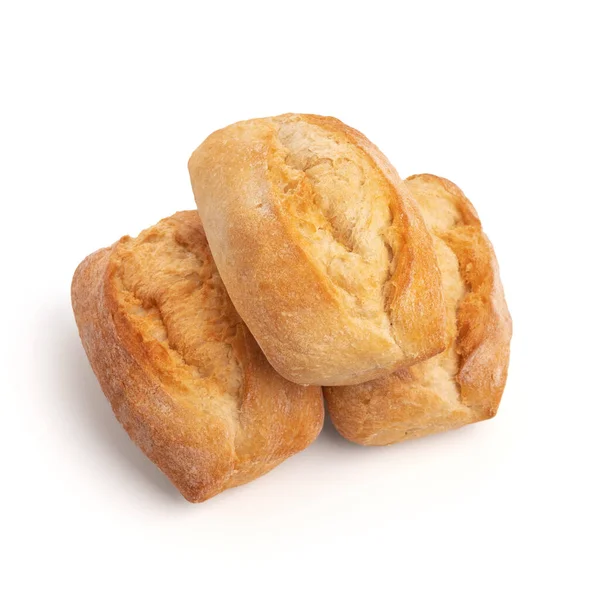 Three Freshly Baked Wheat Buns Bread Isolated White Background Shadow — Stock Photo, Image