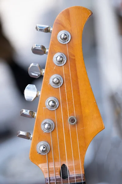 Headstock Six String Classic Electric Guitar Close Outdoors — Photo