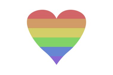LGBT kollektifinin temsili renklerine sahip bir kalbin siluetinin canlandırılması: kırmızı, turuncu, sarı, yeşil, mavi ve mor; beyaz arka planda.