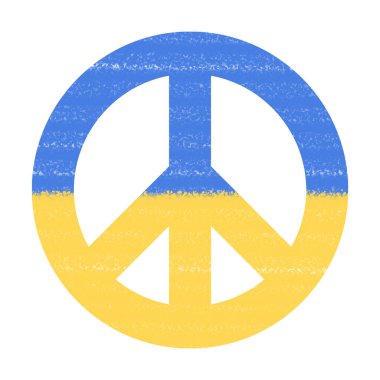 Beyaz arka planda Ukrayna bayrağının renkleriyle fırça darbeleriyle boyanmış bir barış şekli.