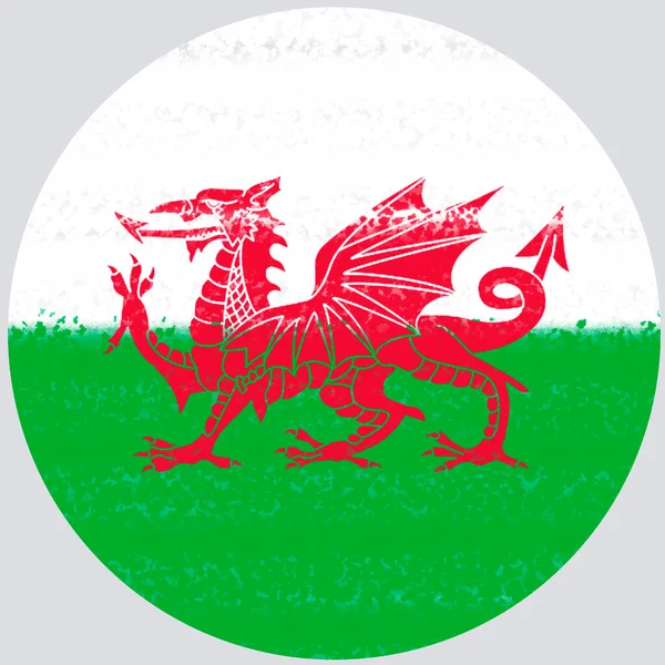 円形にウェールズの旗のブラシストローク効果を持つイラスト 背景は薄灰色 — ストック写真