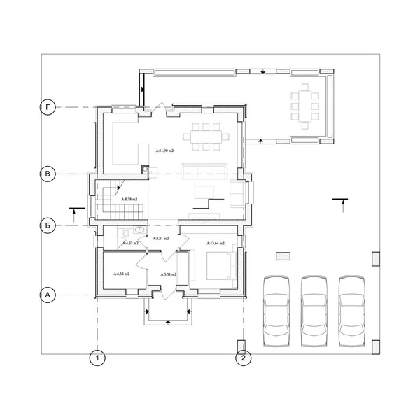 Plano Planta Casa Privada Arquitectónica Detallada Diseño Del Apartamento Plano — Vector de stock