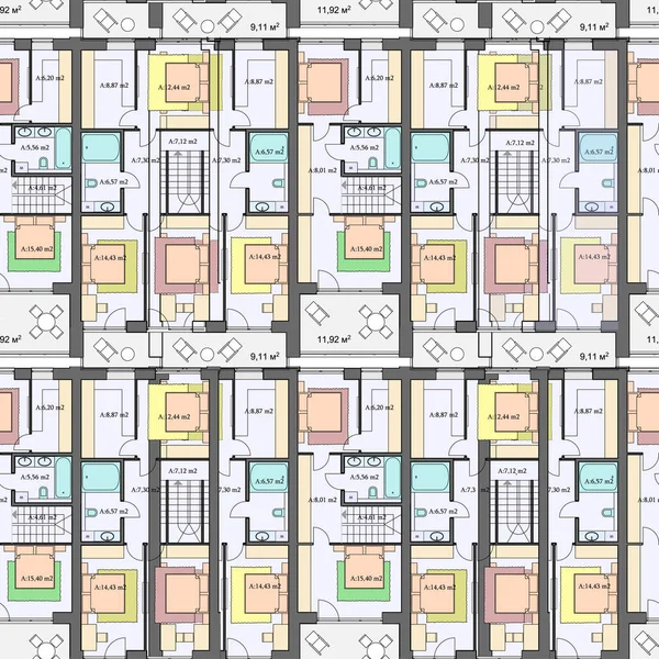 Detailed Architectural Townhouse Floor Plans Apartments Layout Blueprint Vector Seamless — Image vectorielle
