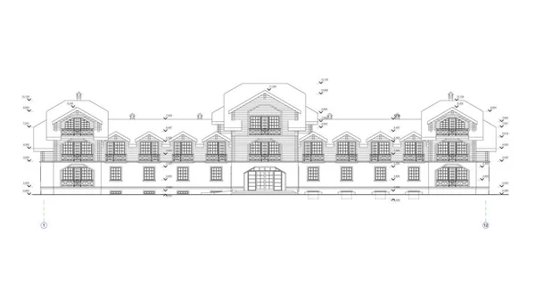 Façades Maisons Ville Privées Dessin Technique Architectural Détaillé Plan Vectoriel — Image vectorielle