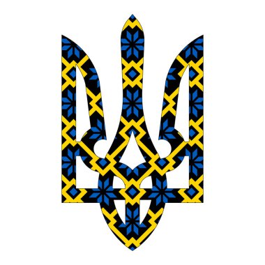 Ukrayna devlet armasının vektör çizimi Tryzub sembolik mavi ve sarı renklerle süslemeli