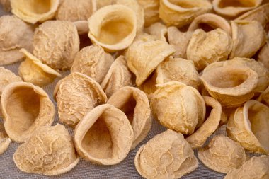 Fresh Orecchiette, Güney İtalya 'nın Puglia ya da Apulia bölgesinin tipik el yapımı makarnasıdır ve Bari sokaklarında satılır. Geleneksel İtalyan yemekleri.