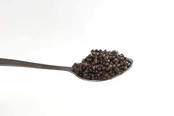 Preto Caviar Close Isolado Fundo Branco — Fotografia de Stock