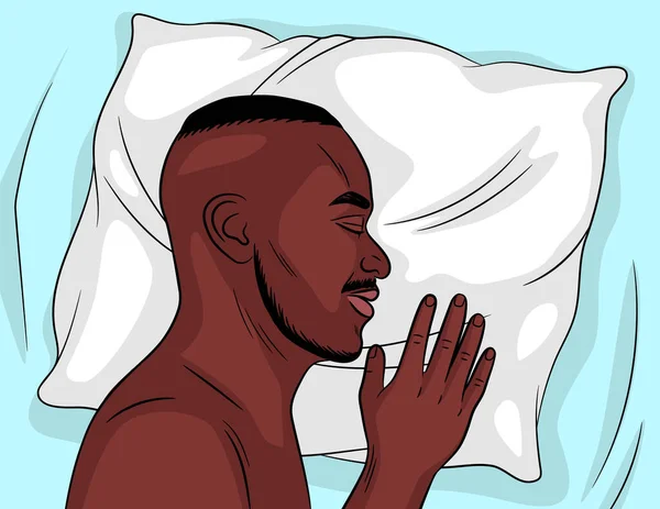 Farbvektorabbildung Schwarzer Schlafender Mann Afroamerikaner Schläft Auf Seiner Seite Ein — Stockvektor