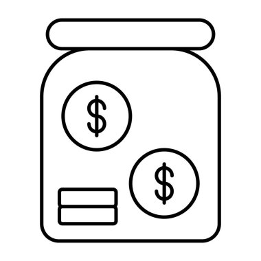 Bir dolarlık cam şişe, para kavanozunun düz tasarımı.