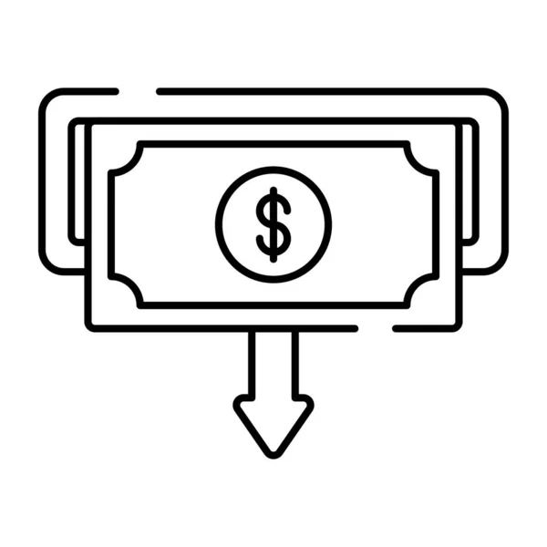 Flèche Vers Bas Avec Billet Banque Icône Téléchargement Argent — Image vectorielle