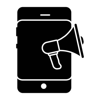 Akıllı telefon görüntüleme mobil pazarlama simgesine sahip megafon