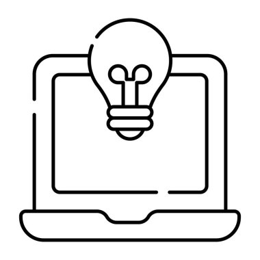 Dizüstü bilgisayarda ampul, çevrimiçi fikrin simgesi