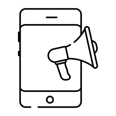 Akıllı telefon görüntüleme mobil pazarlama simgesine sahip megafon