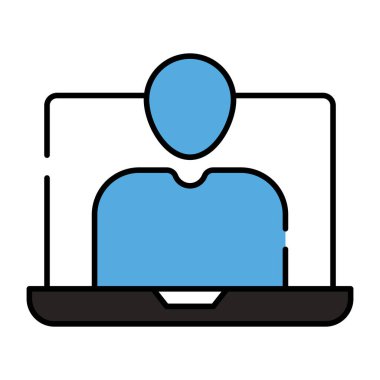 Dizüstü bilgisayarın içinde Avatar, online öğrencinin düz tasarımı