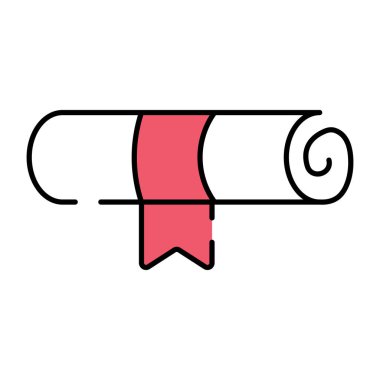 Rozetli kağıt, sertifika simgesinin düz tasarımı