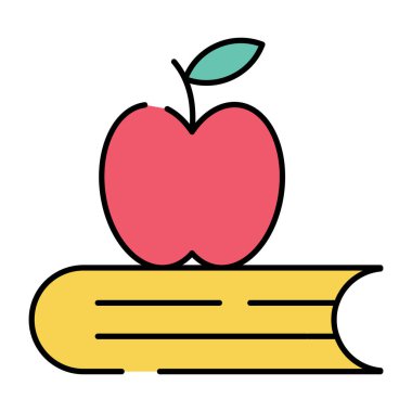 Kapalı kitabı olan elma meyvesi, sağlıklı eğitimin simgesi.