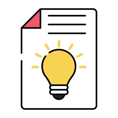 Kağıt kaplı ampul, yaratıcı kağıt simgesinin düz tasarımı