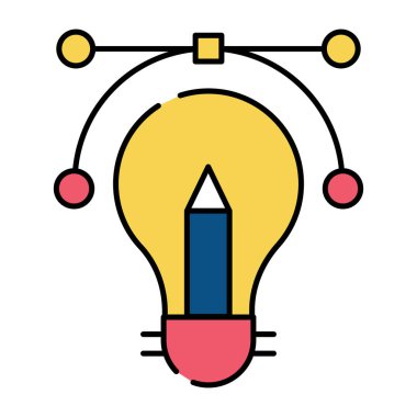 Ampulün içindeki kalem, fikir simgesinin düz tasarımı