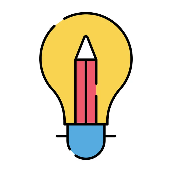 Crayon Intérieur Ampoule Conception Plate Icône Écriture Créative — Image vectorielle
