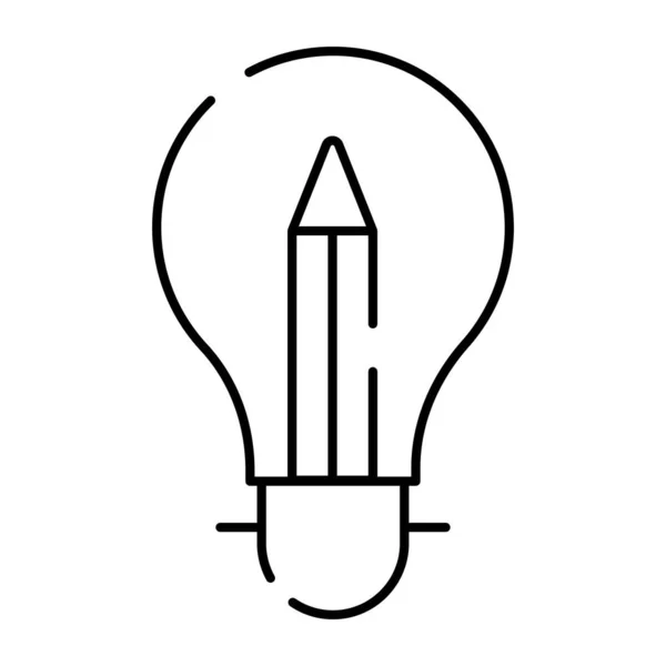 Crayon Intérieur Ampoule Conception Linéaire Icône Écriture Créative — Image vectorielle