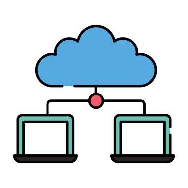 Dizüstü bilgisayarlarla bağlantılı bulut sunucu simgesi