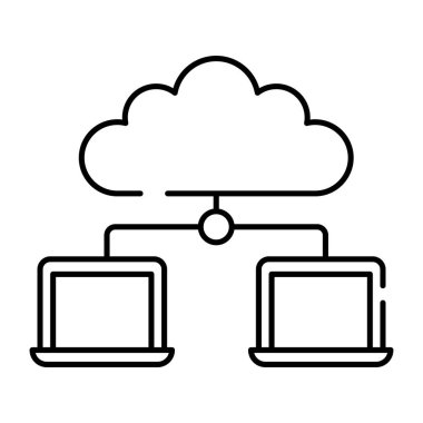 Dizüstü bilgisayarlarla bağlantılı bulut sunucu simgesi