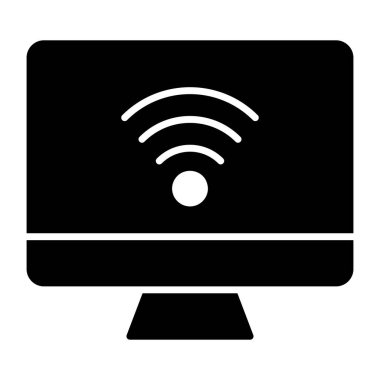 Wi-Fi sinyalleri içerideki monitör, bilgisayar kablosuz ağ simgesi