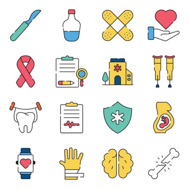 Tıbbi Aksesuar Paketi Düz Simgeler