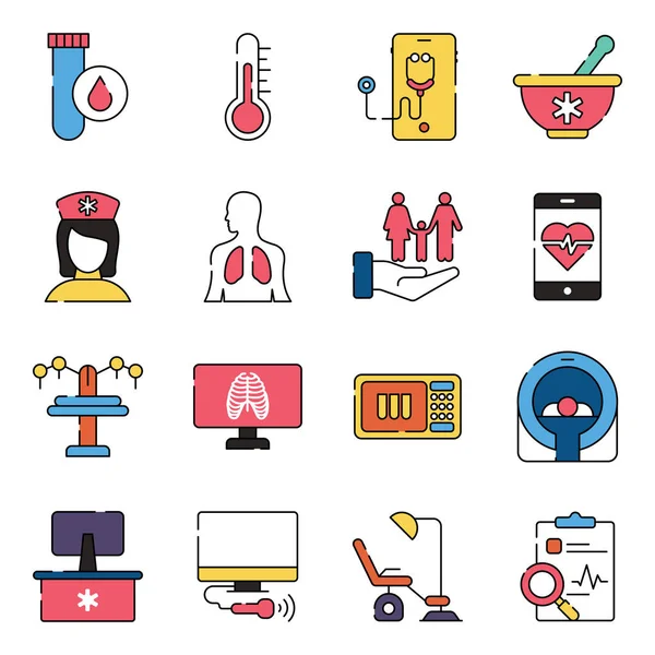 Pack Medical Equipment Flat Icons — Stock Vector