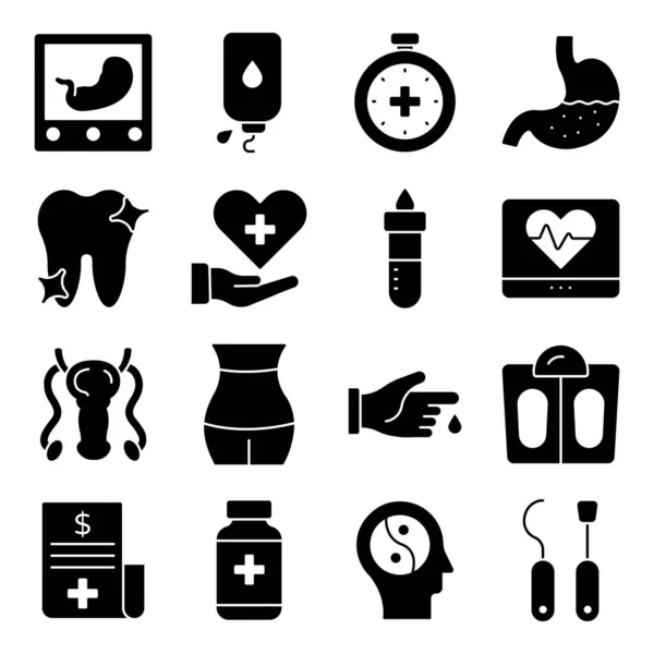 Packung Medizinischer Werkzeuge Solide Icons — Stockvektor