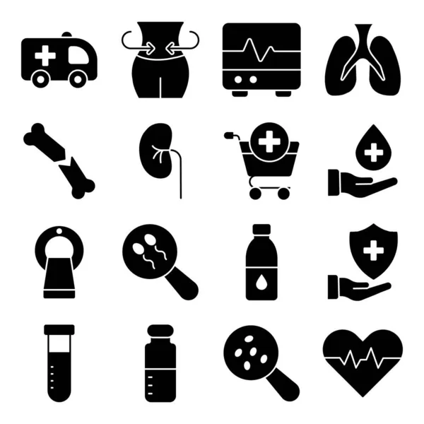 Pack Instrumentos Médicos Iconos Sólidos — Vector de stock