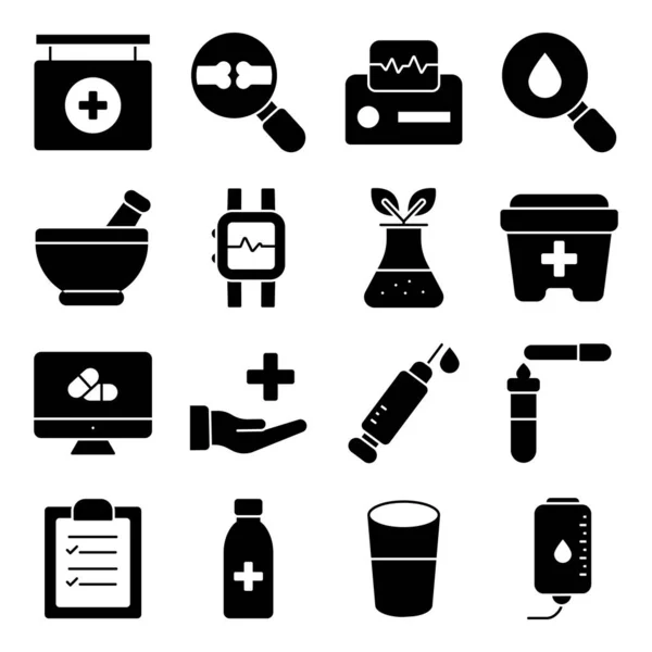 Pack Medical Equipment Solid Icons — Stock Vector