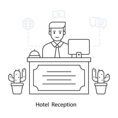 Otel resepsiyon illüstrasyonu, düzenlenebilir vektör
