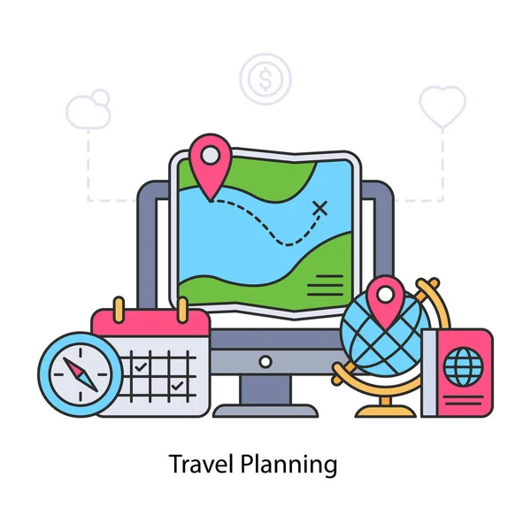 Illustration Planification Voyage Design Plat — Image vectorielle