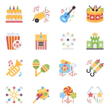 Maskeler ve karnaval düz simgeleri sizin kişisel ya da ticari kullanımınıza mükemmel bir şekilde uyuyor. Yaklaşan projelerinizde kullanılacak yüksek kaliteli simgeler. Mutlu Tasarım!