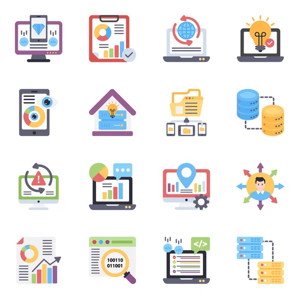 Presentamos Conjunto Iconos Planos Conceptualizando Vectores Datos Empresariales Los Iconos — Vector de stock