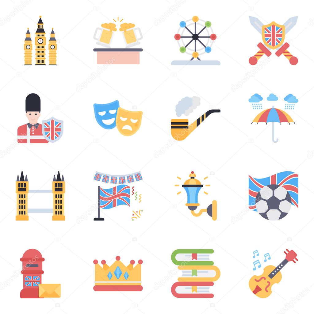 A perfect design icons pack of British culture is here. Customize any of your related projects by downloading it's files, providing you editable quality.