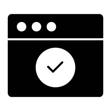 Onaylanmış web sitesi konseptini sembolize eden web sayfasında tik işareti