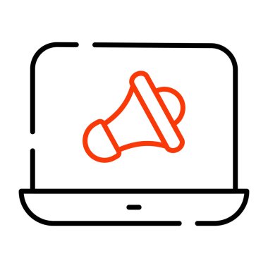 Dizüstü bilgisayarın içindeki megafon, dijital pazarlamanın vektör tasarımı