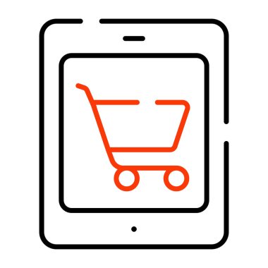 Mobil alışveriş uygulamasının simgesi, akıllı telefonun içindeki el arabası