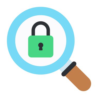 Büyüteç altında asma kilit, arama lpvk simgesi