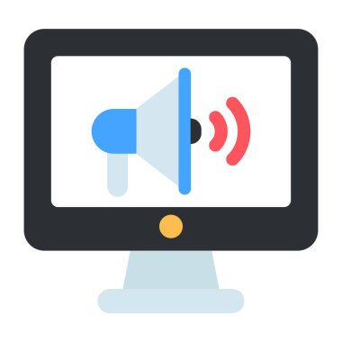 İçerideki megafon, dijital pazarlamanın düz tasarım simgesi