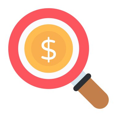 Büyüteç altında dolar, düz dizayn ve arama doları.